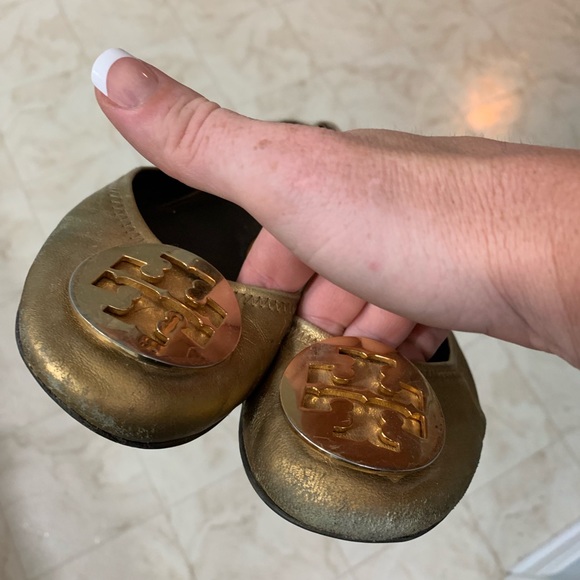 Tory Burch Gold Reva Flats - Picture 3 of 4